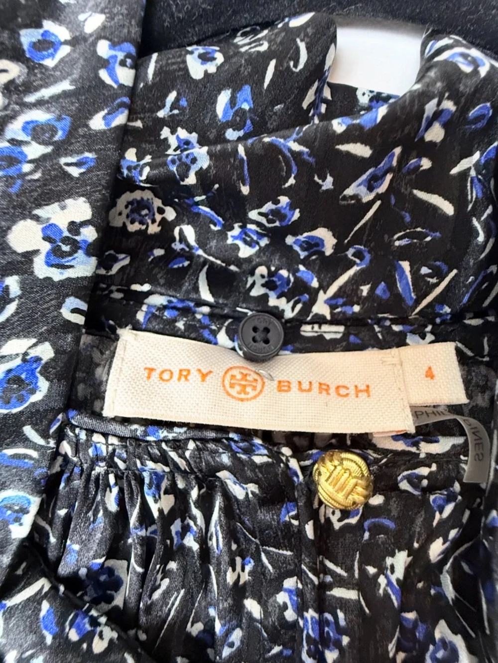 Tori Burch Blouse Black and Blue Silk‎ Size 4 (K)